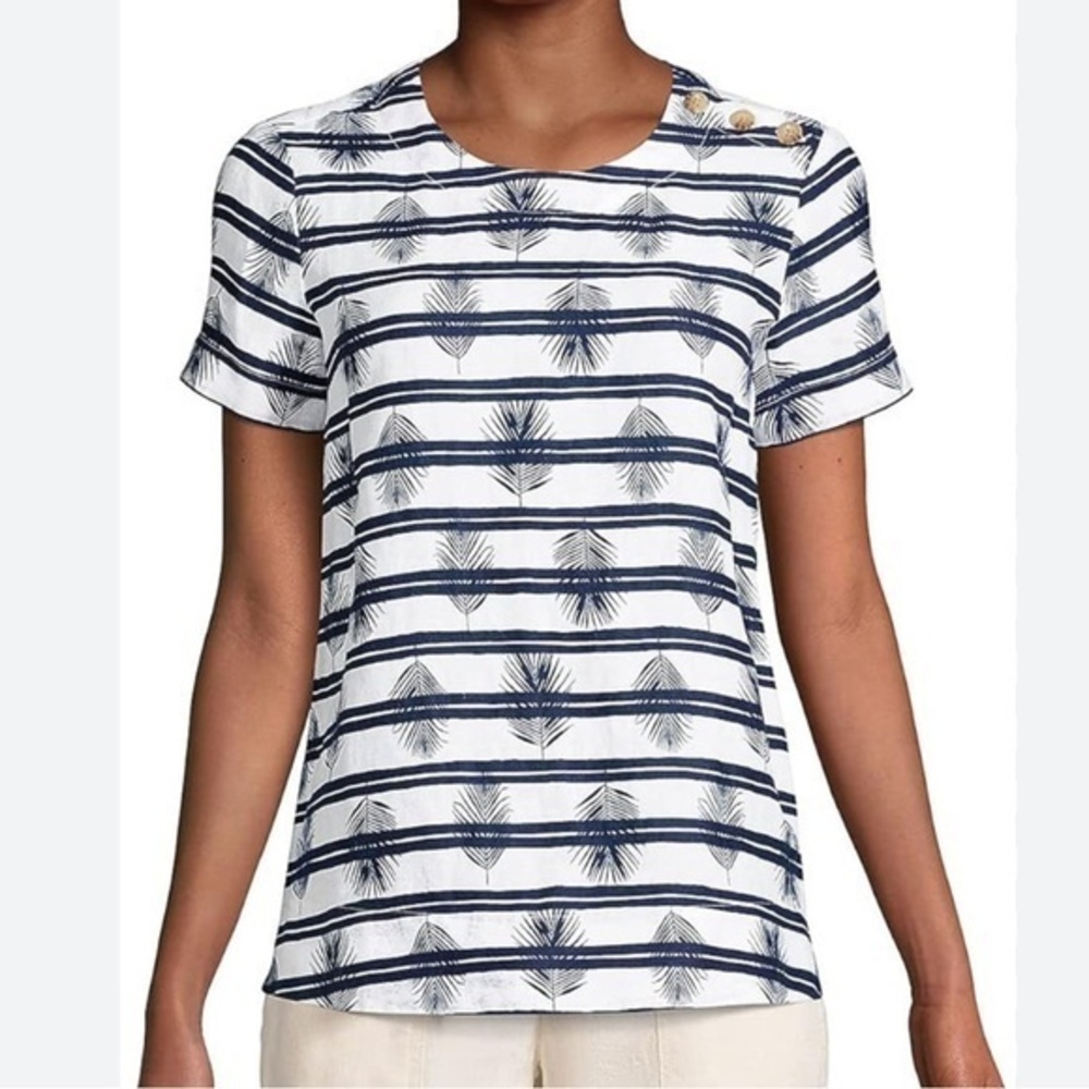 Land’s End linen striped short sleeve shirt NWOT size L